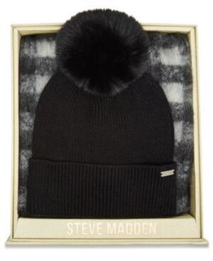 Steve Madden Buffalo Blaze Beanie and Scarf Black Multi ONE SIZE